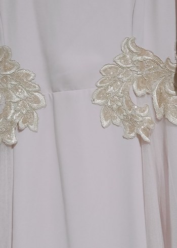 Uzun pudra Nakışlı Kadın Abiye Elbise - Görsel 2