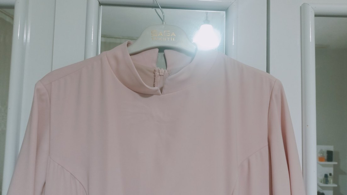 Uzun pudra Nakışlı Kadın Abiye Elbise - Görsel 3