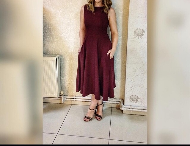 l Beden bordo Renk Elbise