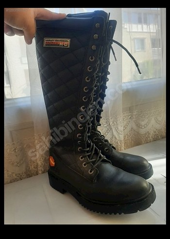 HARLEY DAVIDSON Siyah Deri Biker Dizüstü Çizme - Görsel 2