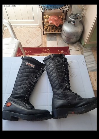 HARLEY DAVIDSON Siyah Deri Biker Dizüstü Çizme - Görsel 3