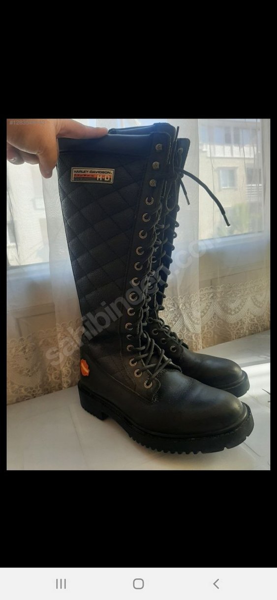 HARLEY DAVIDSON Siyah Deri Biker Dizüstü Çizme - Görsel 2