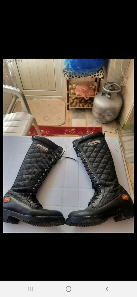 HARLEY DAVIDSON Siyah Deri Biker Dizüstü Çizme - Görsel 4