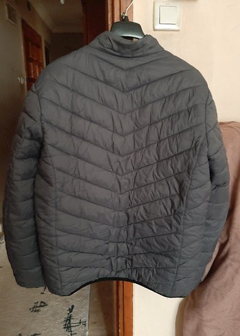 Gri Kapitone Erkek Mont, Yüksek Yaka, Fermuarlı - Görsel 2