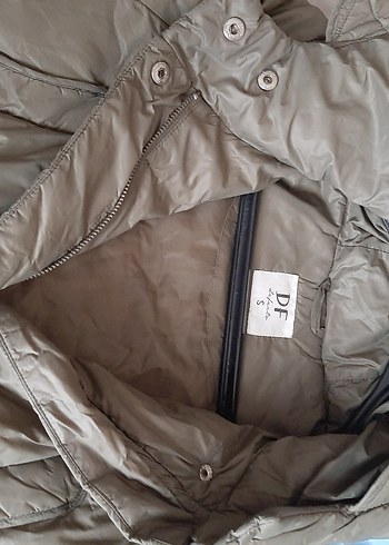 haki rengi Düğmeli Kadın uzun Kışlık Mont - Görsel 3