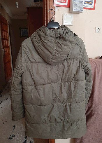 haki rengi Düğmeli Kadın uzun Kışlık Mont - Görsel 2