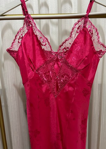 Pembe İşlemeli Uzun Askılı Gecelik - Görsel 2