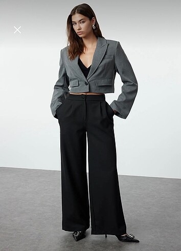 Siyah Palazzo Pantolon Wideleg