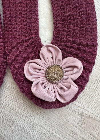 Bordo Örgü Kadın Ev Terliği Çiçek Detaylı - Görsel 2