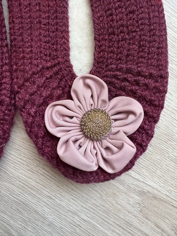 Bordo Örgü Kadın Ev Terliği Çiçek Detaylı - Görsel 2