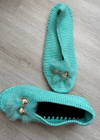 Turkuaz Örgü Kadın Terlik - Görsel 3