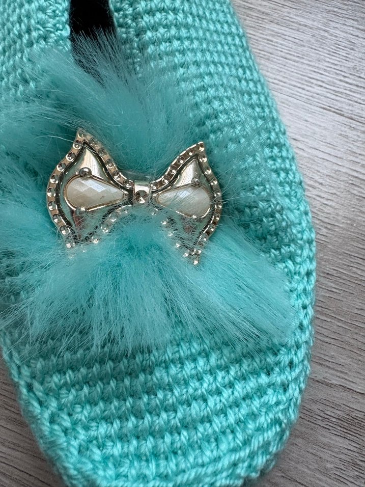 Turkuaz Örgü Kadın Terlik - Görsel 2