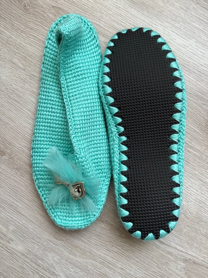 Turkuaz Örgü Kadın Terlik - Görsel 4