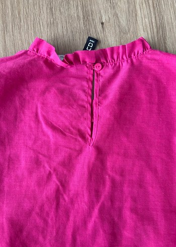 Pembe Fırfırlı Uzun Kollu Keten Bluz - Görsel 4