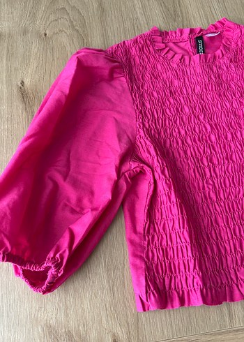 Pembe Fırfırlı Uzun Kollu Keten Bluz - Görsel 2