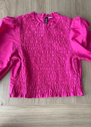 Pembe Fırfırlı Uzun Kollu Keten Bluz - Görsel 5