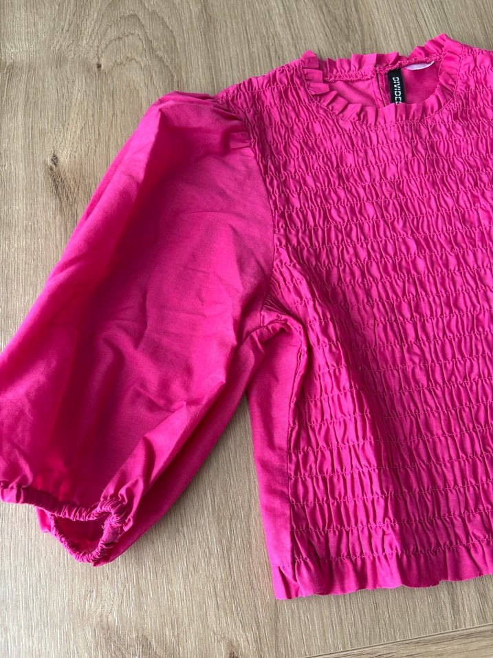 Pembe Fırfırlı Uzun Kollu Keten Bluz - Görsel 2