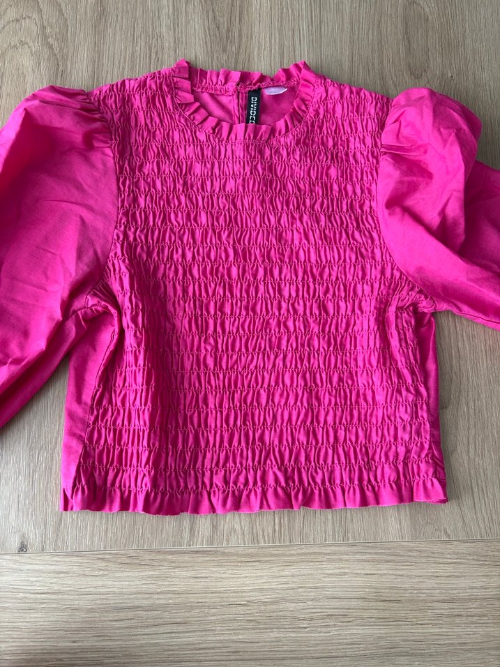 Pembe Fırfırlı Uzun Kollu Keten Bluz - Görsel 5