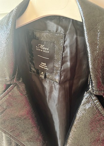 Siyah Parlak Yılan Desenli Midi Deri Trençkot - Görsel 3