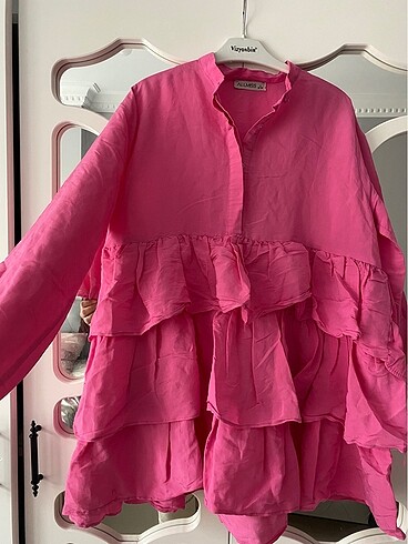 m Beden pembe Renk Kolları Pompom Model Tunik