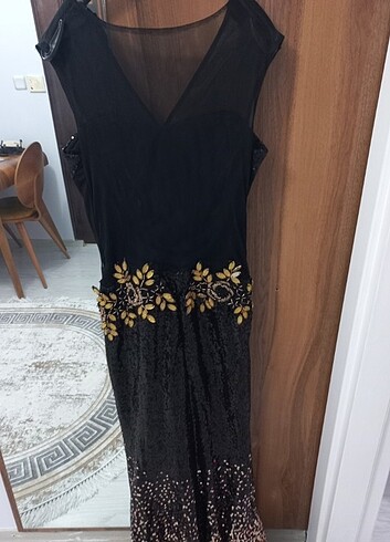 Siyah paletli taşlı abiye 