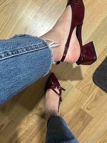 Diğer bordo rugan kısa topuklu ayakkabı