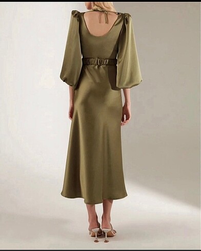 Haki saten abiye elbise - Görsel 2