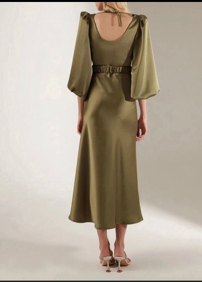 Haki saten abiye elbise - Görsel 2