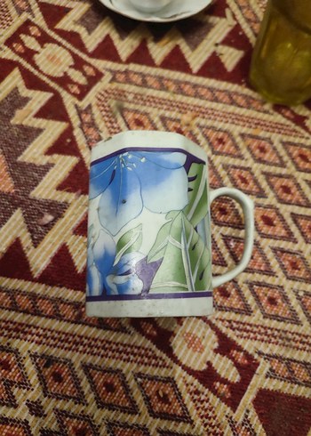 Mavi Çiçek Desenli Seramik Kupa kahve fincani - Görsel 2