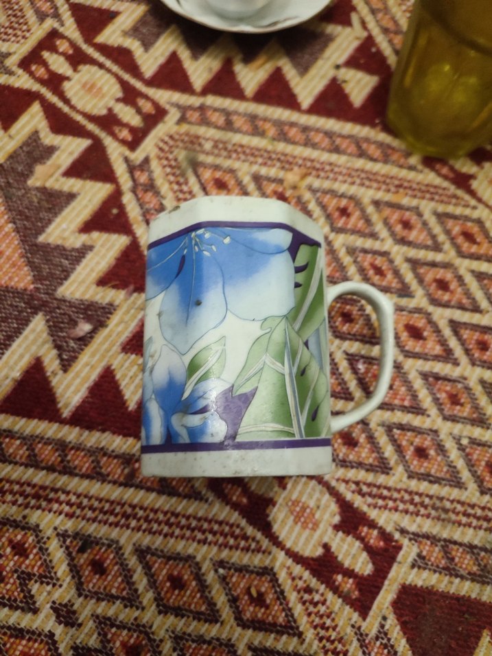 Mavi Çiçek Desenli Seramik Kupa kahve fincani - Görsel 2