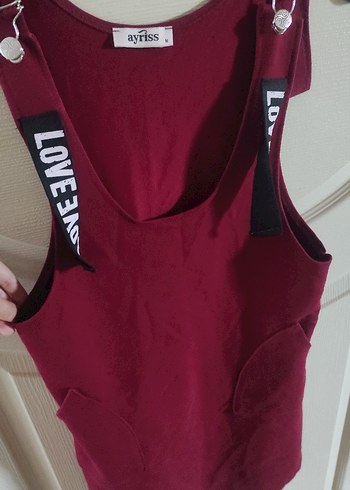 Bordo Kısa Askılı Tulum - Görsel 2