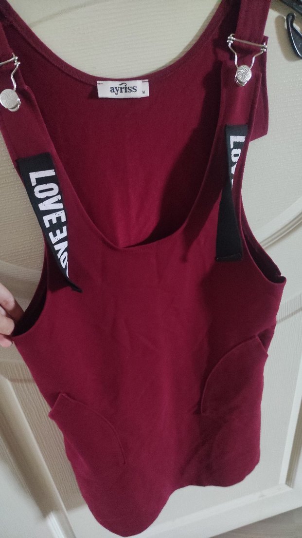 Bordo Kısa Askılı Tulum - Görsel 2