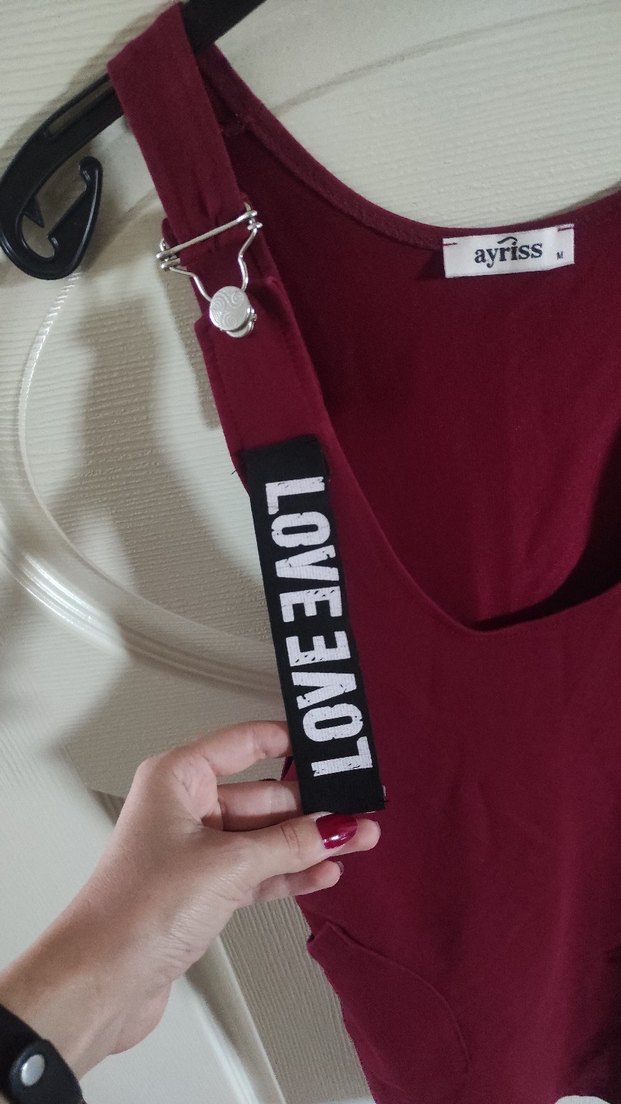 Bordo Kısa Askılı Tulum - Görsel 3