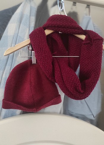 Bordo Örgü Atkı ve Bere Seti - Görsel 4