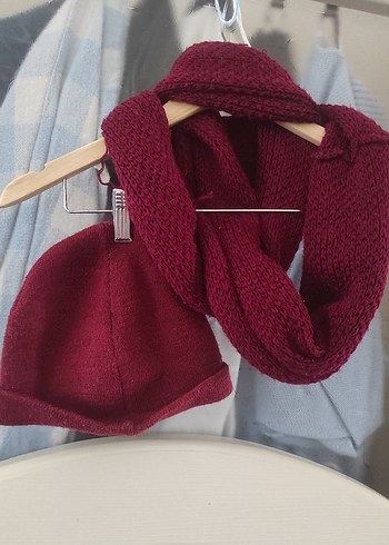 Bordo Örgü Atkı ve Bere Seti - Görsel 3