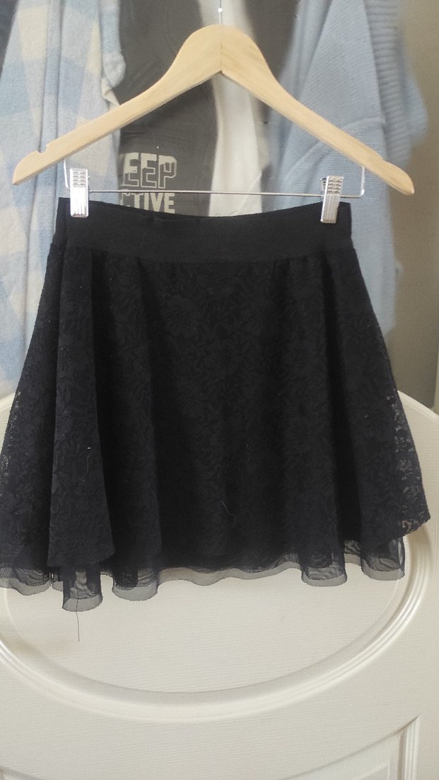 Siyah Dantel Midi Etek, Gevşek Kesim, Gotik Tarz - Görsel 2