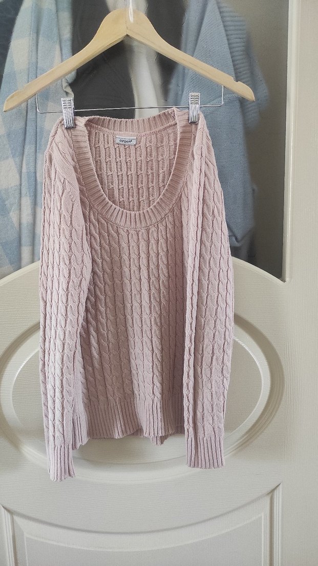 Pembe Örgü Kadın Triko Kazak (isteyene bere ile beraber vericem) - Görsel 2