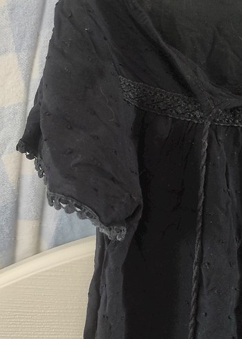 Siyah Keten Bohem Bluz - Görsel 3