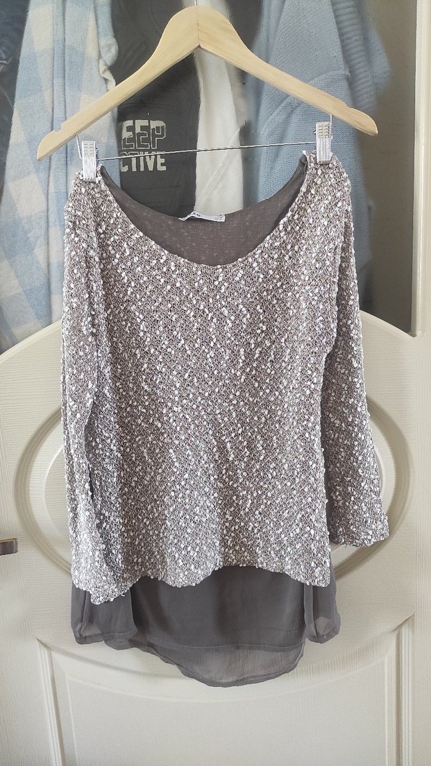 Gri Örgü Kadın Kazak Uzun Kollu - Görsel 2