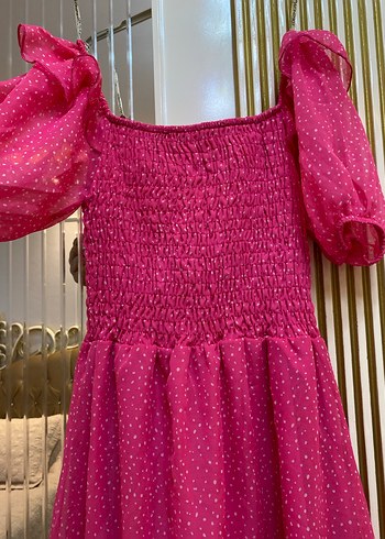 Puantiyeli Pembe Bohem Kız Elbisesi - Görsel 2