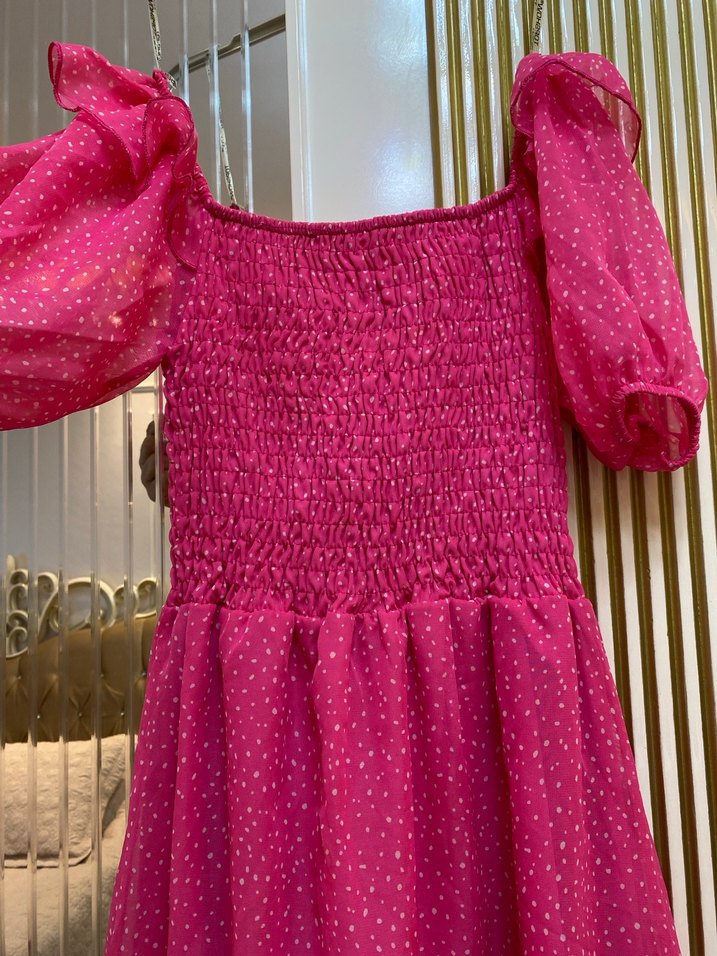 Puantiyeli Pembe Bohem Kız Elbisesi - Görsel 2