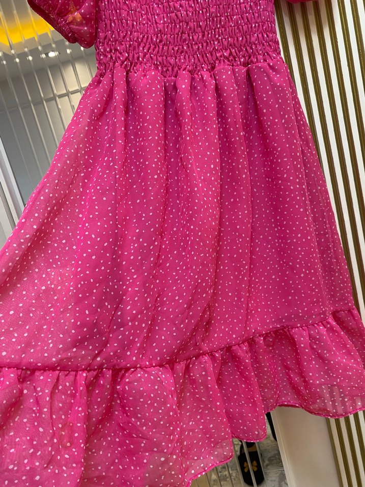 Puantiyeli Pembe Bohem Kız Elbisesi - Görsel 3