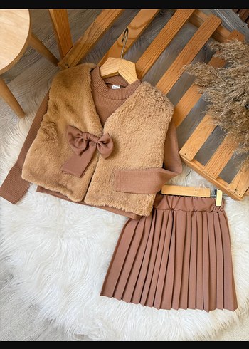 Kız Çocuk Bej Pilili Bohem Etek - Görsel 2