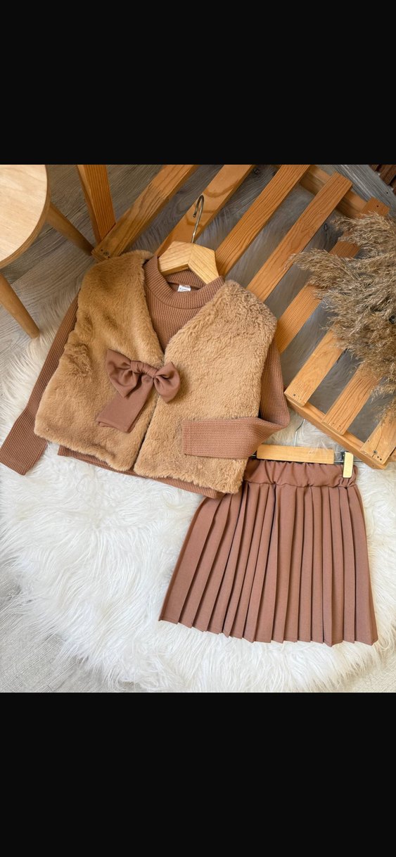 Kız Çocuk Bej Pilili Bohem Etek - Görsel 2