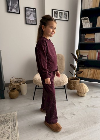 Bordo Kız Çocuk Salaş Batik Desenli Eşofman - Görsel 2