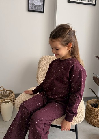 Bordo Kız Çocuk Salaş Batik Desenli Eşofman - Görsel 3