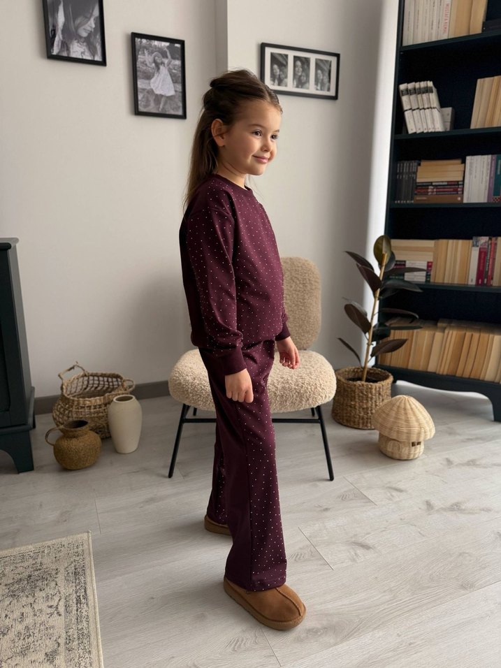 Bordo Kız Çocuk Salaş Batik Desenli Eşofman - Görsel 2