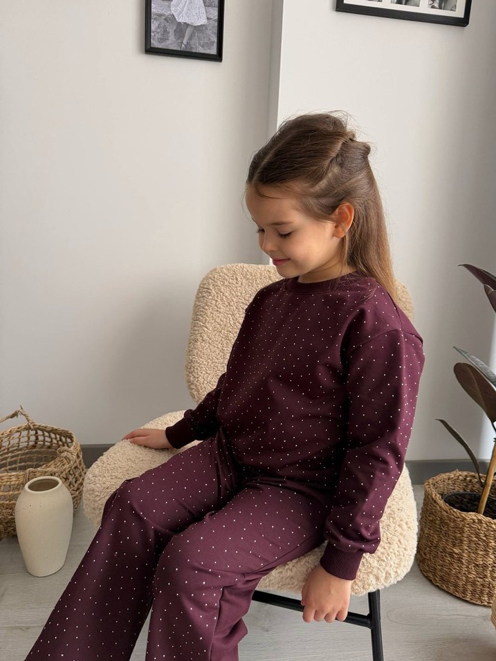 Bordo Kız Çocuk Salaş Batik Desenli Eşofman - Görsel 3