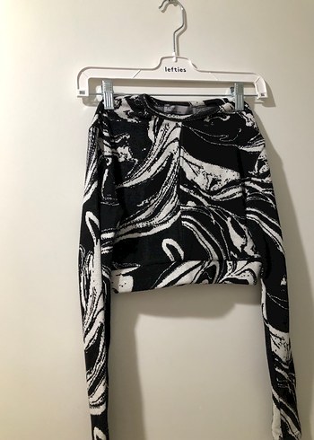 Siyah Beyaz Tie-Dye Uzun Kollu Crop Bluz - Görsel 2