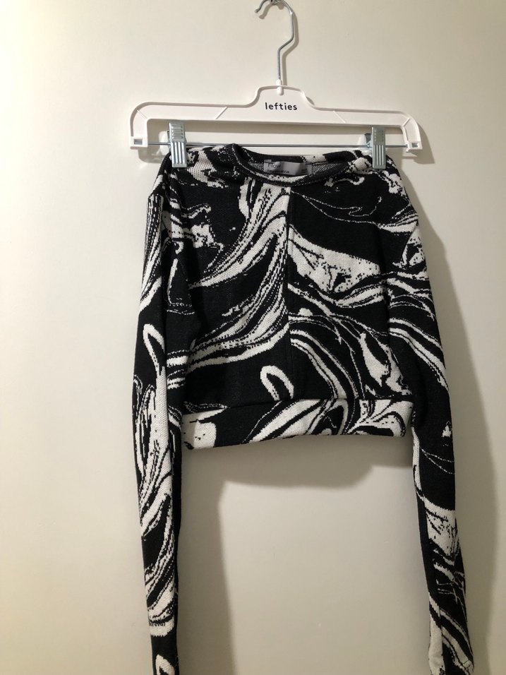 Siyah Beyaz Tie-Dye Uzun Kollu Crop Bluz - Görsel 2